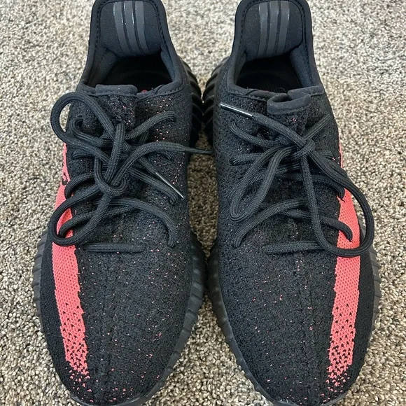 Adidas Yeezy Boost 350 V2 Black and Red Sneakers - Picture 2 of 5